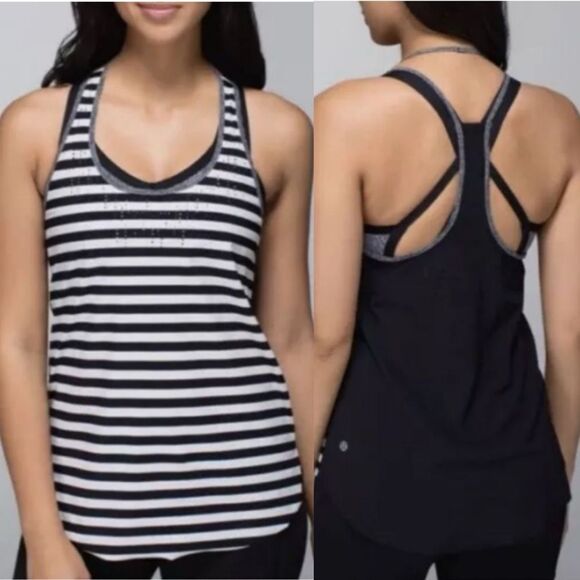 lululemon athletica Tops - Lululemon Water Bound Singlet Apex Stripe Printed Tank Top 6* Black Dune Black